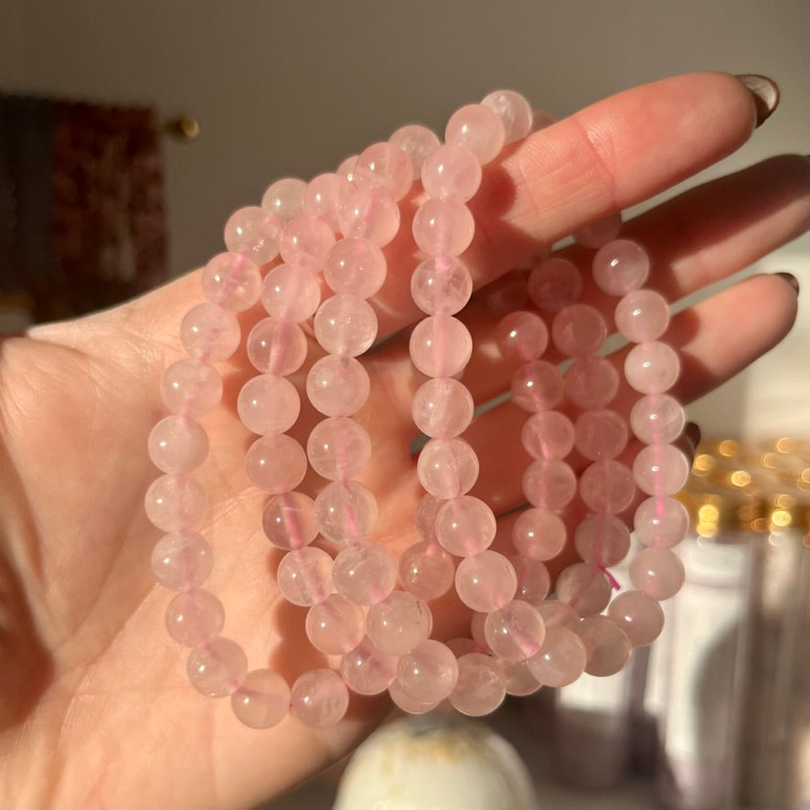 Rose Quartz 8mm Natural Crystal Bracelet