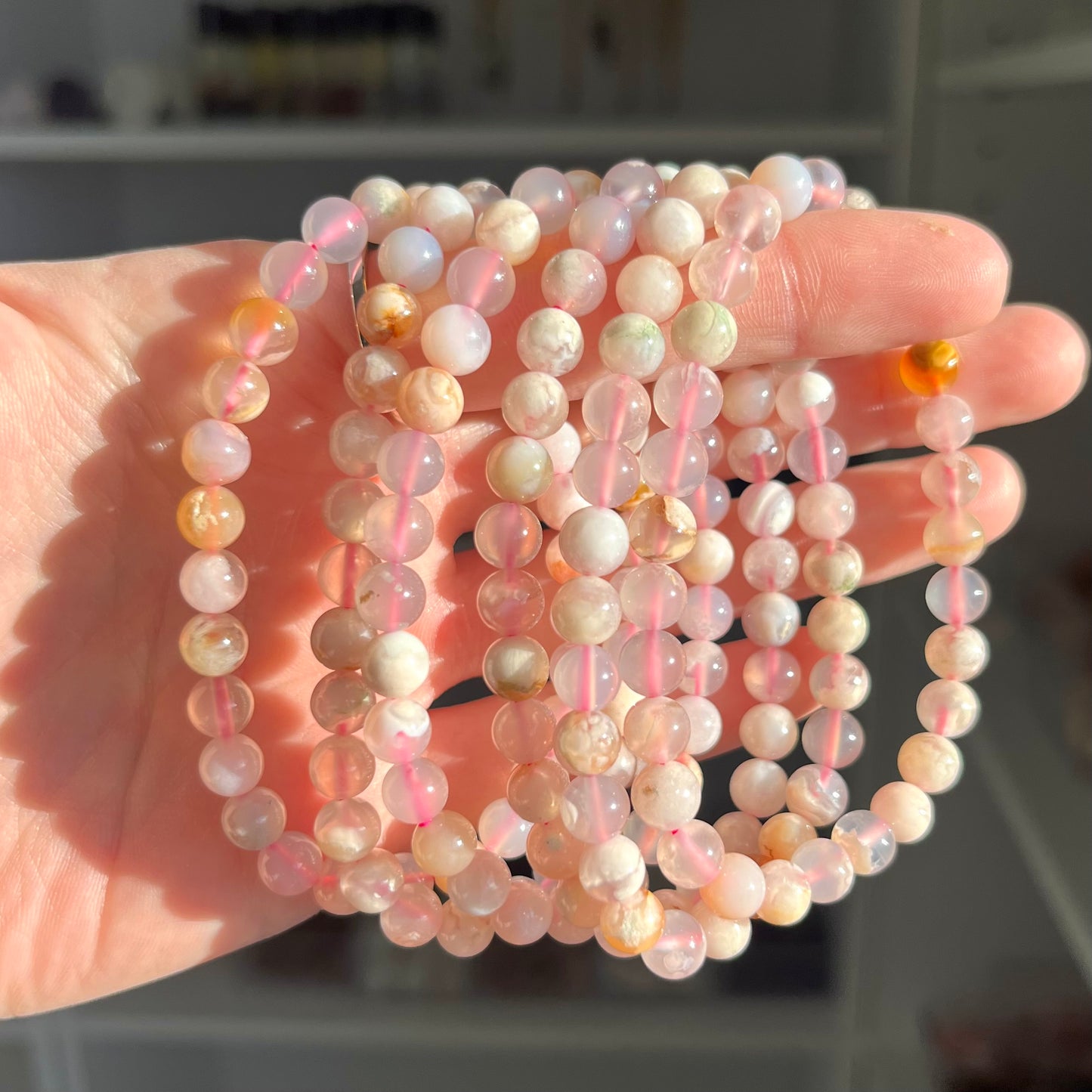 Flower Agate Crystal Bracelet 6mm