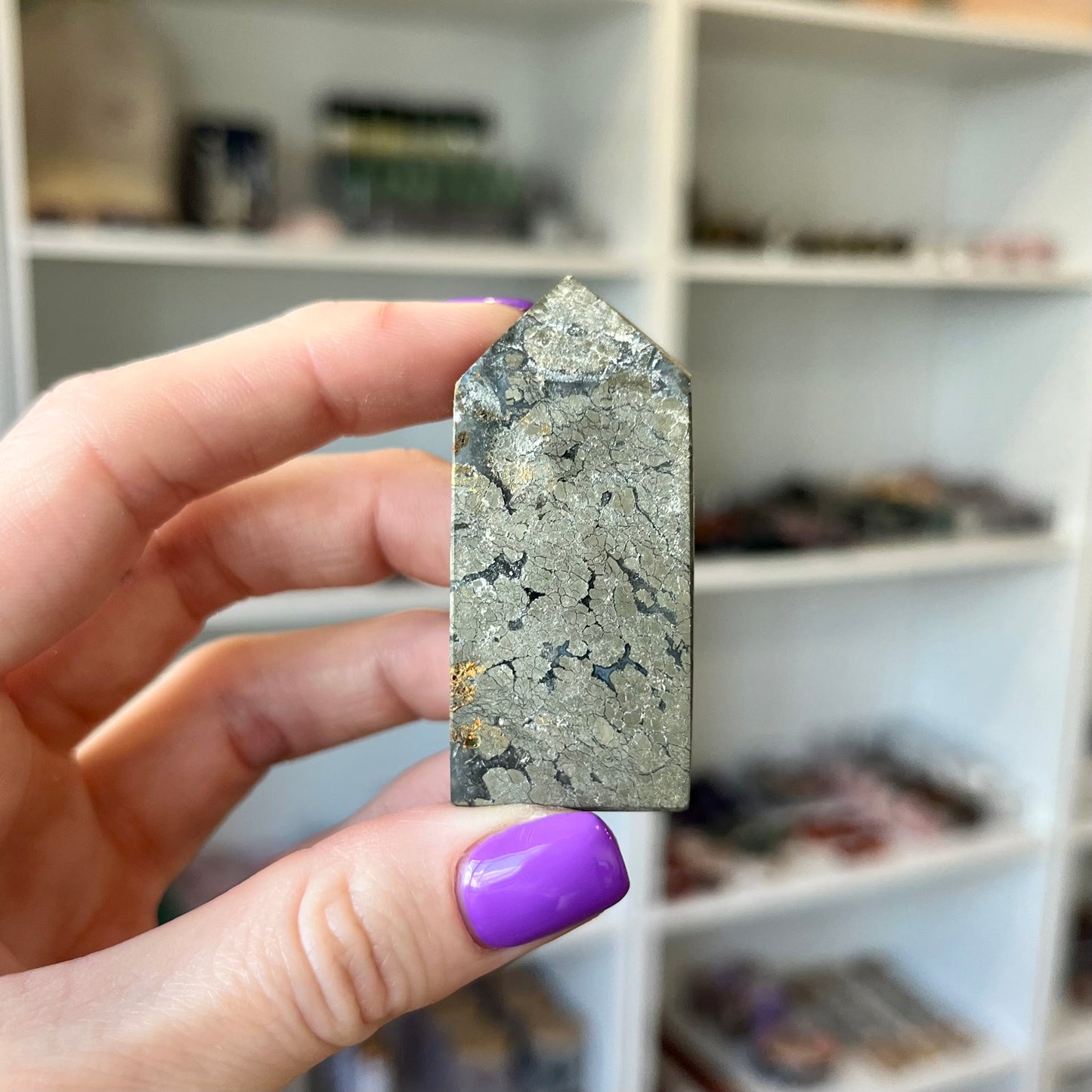 Pyrite Flower Agate Four-Sided Tower