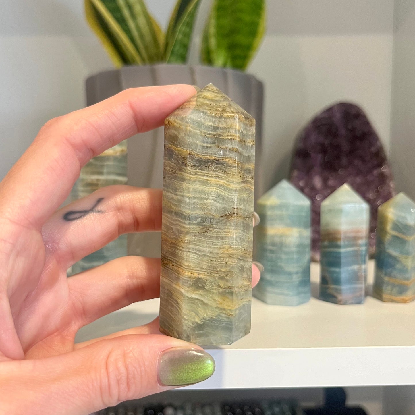 Lemurian Aquatine Calcite Tower
