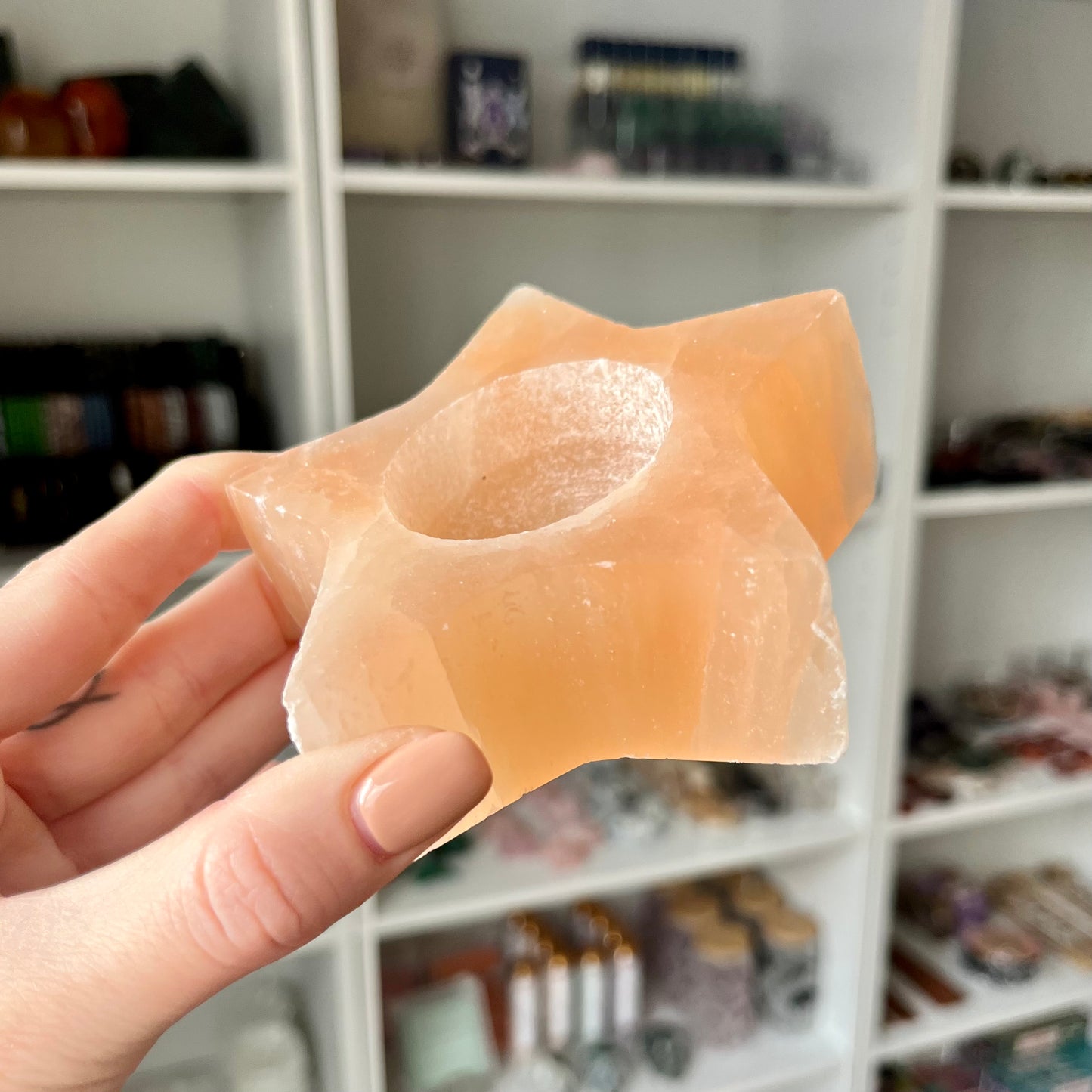 *Imperfect* Peach Selenite Tea Candle Holder
