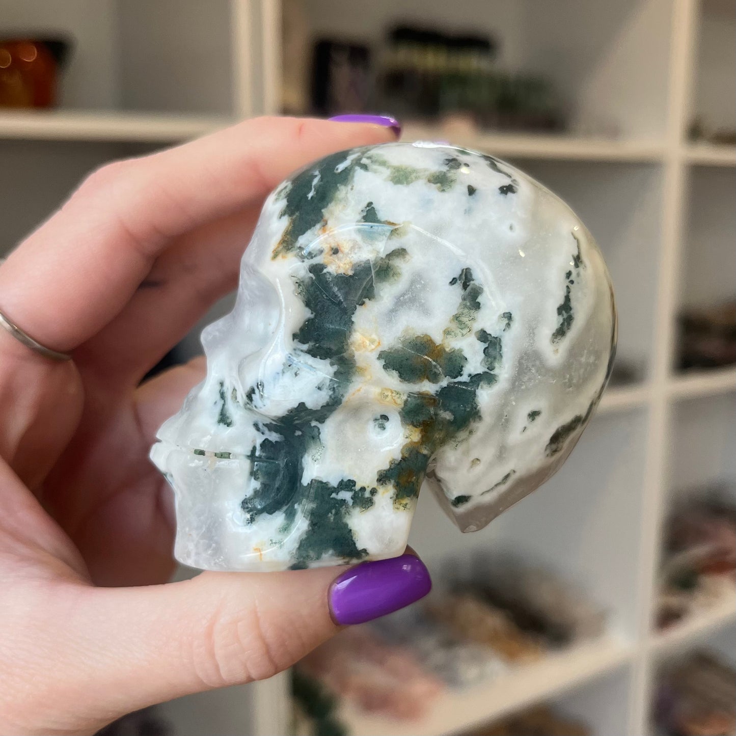 Moss Agate Skull