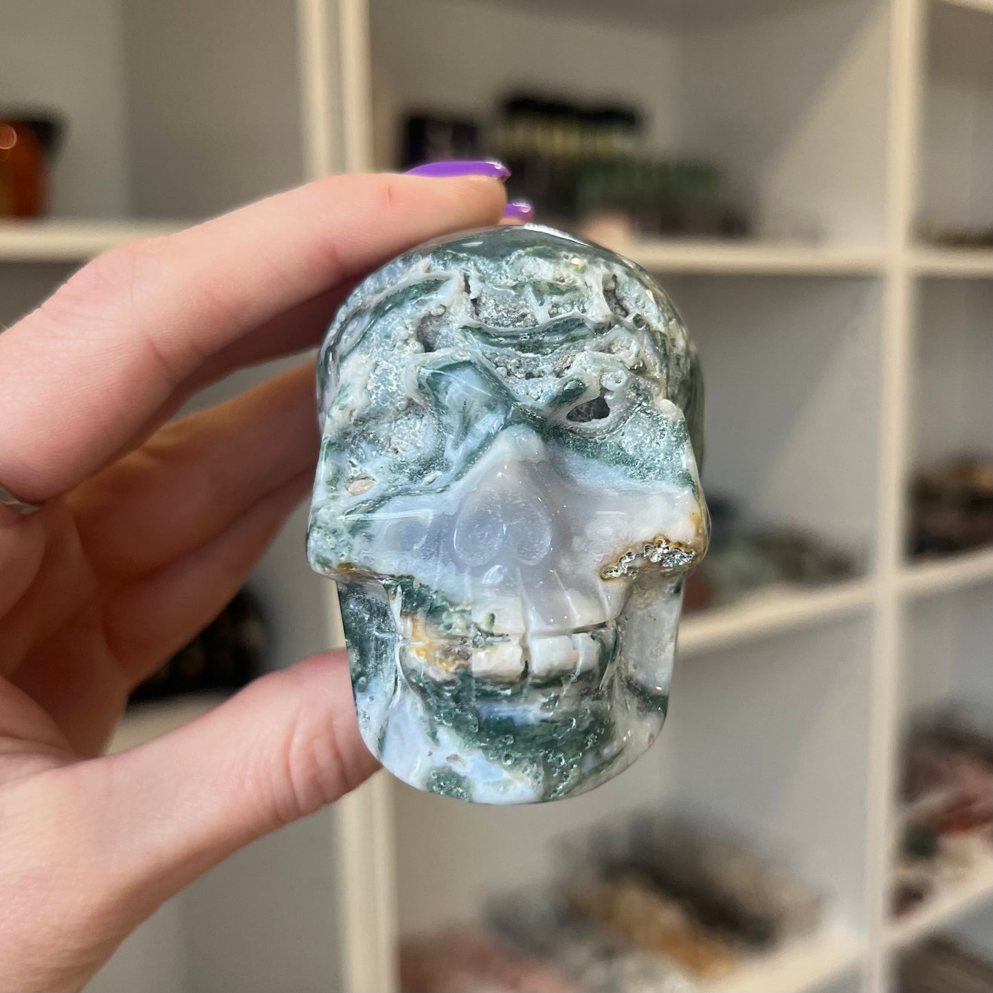Moss Agate Skull