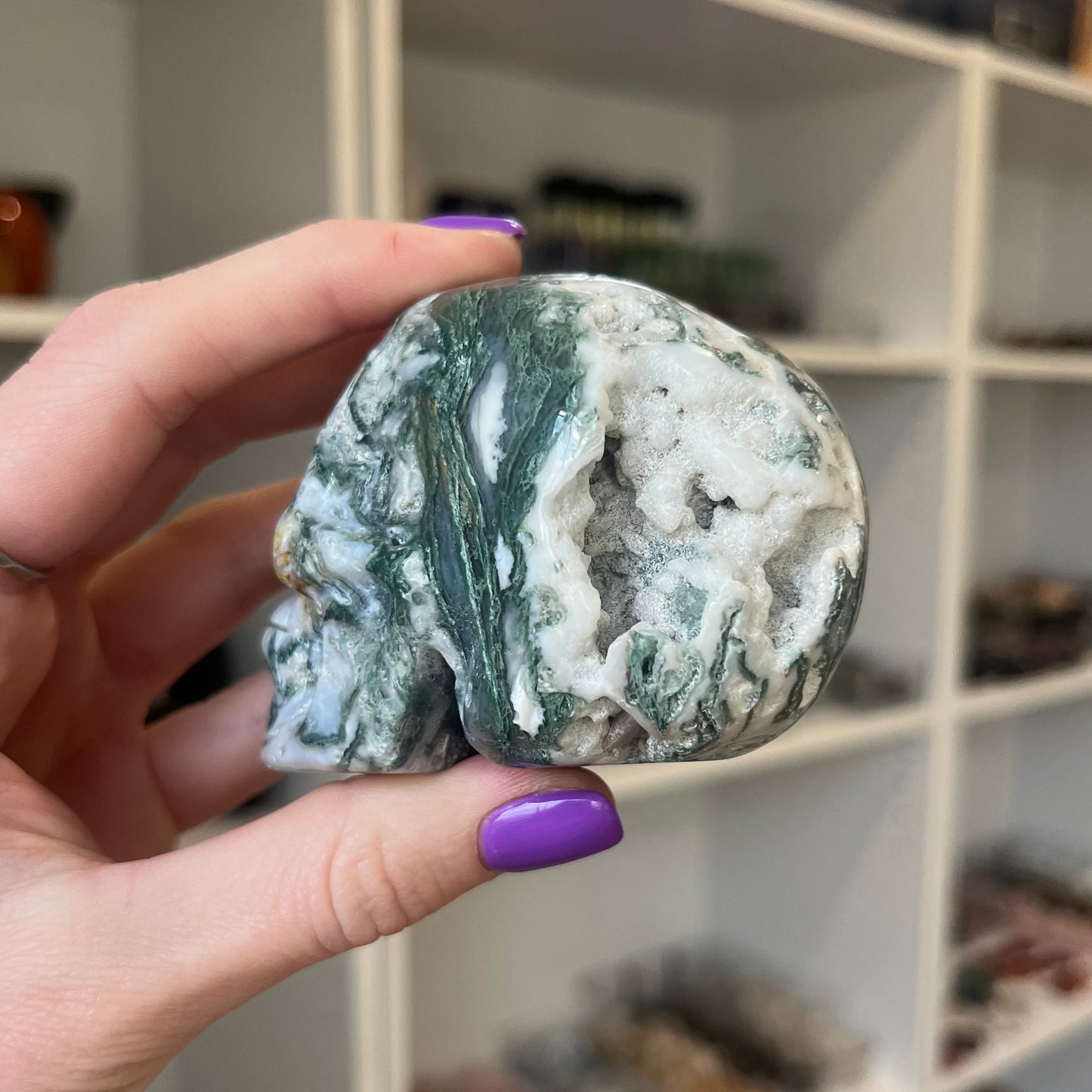 Moss Agate Skull