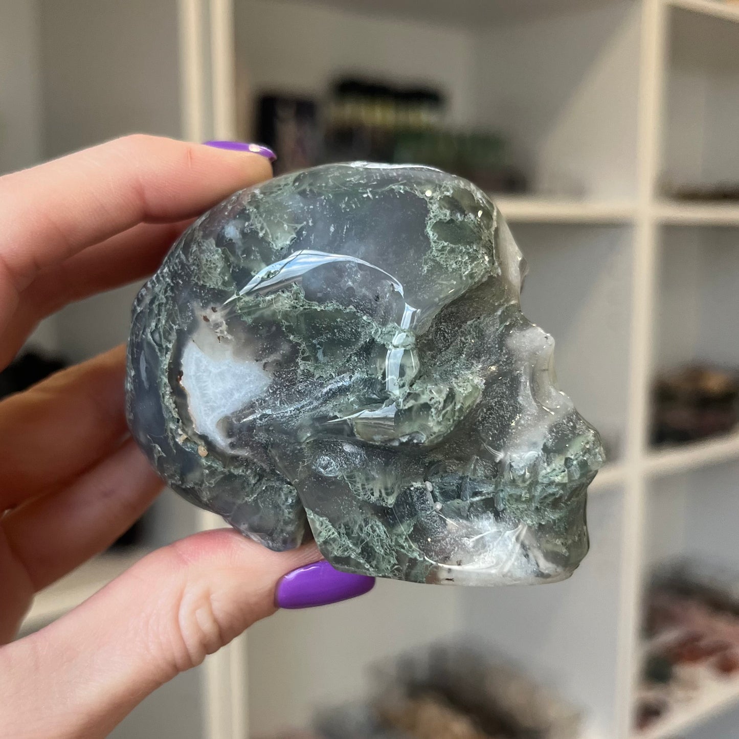 Moss Agate Skull