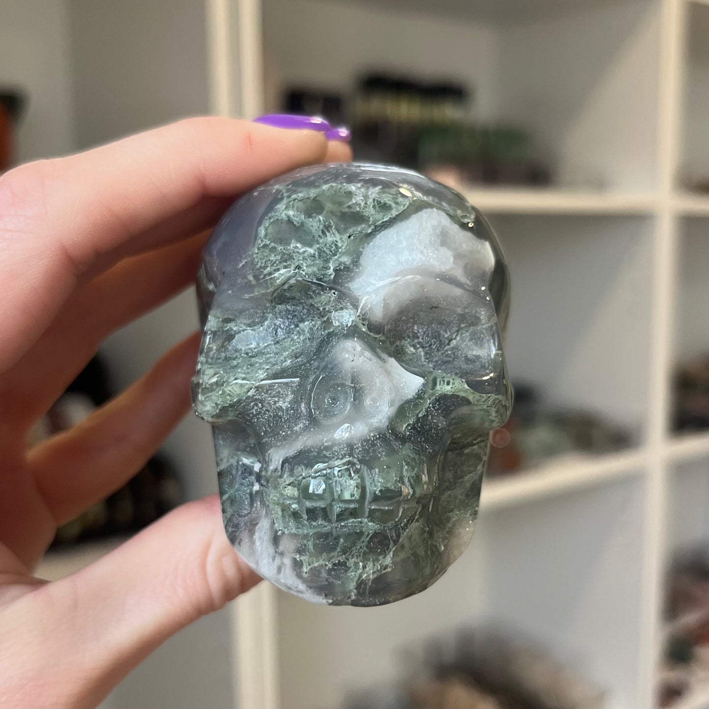 Moss Agate Skull