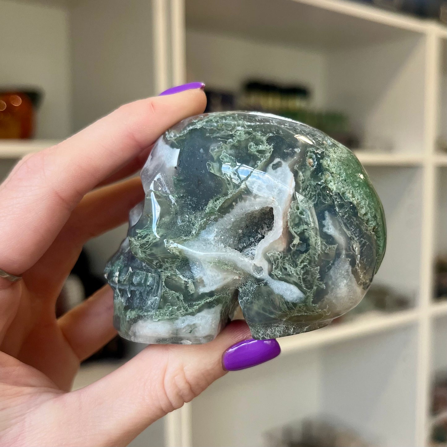 Moss Agate Skull