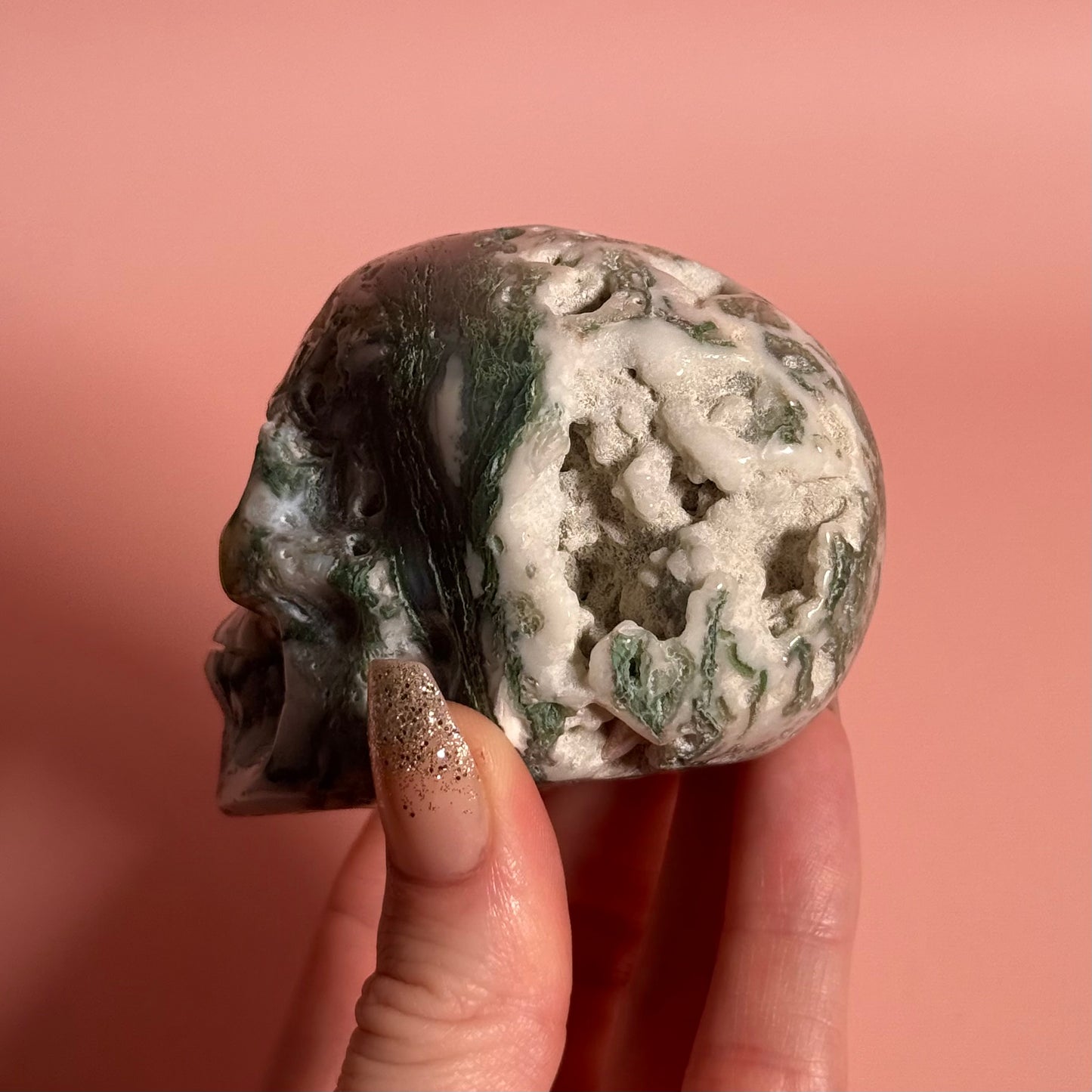 Moss Agate Skull
