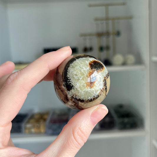 Septarian Sphere yellow calcite natural crystal formation mix