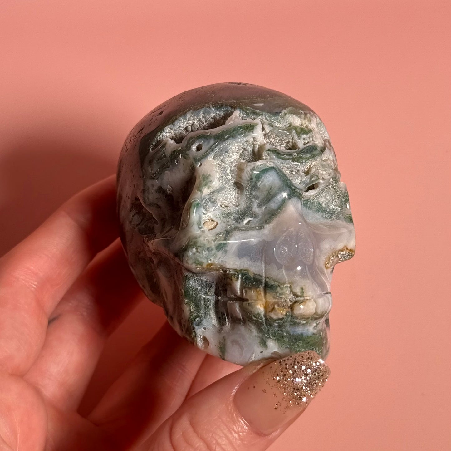 Moss Agate Skull