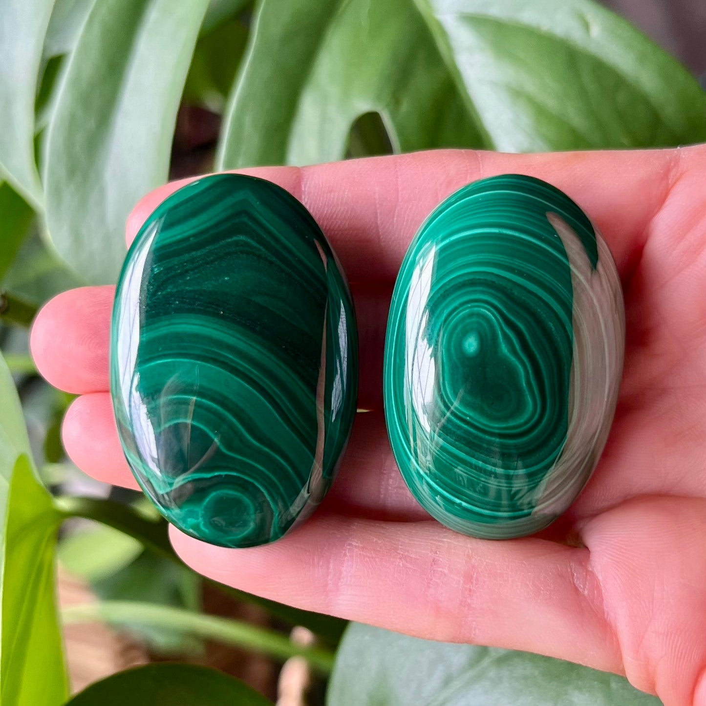Malachite Crystal Palm Stone Natural Banding