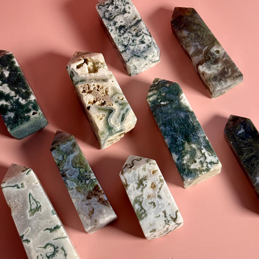 Moss Agate Four Sided Tower