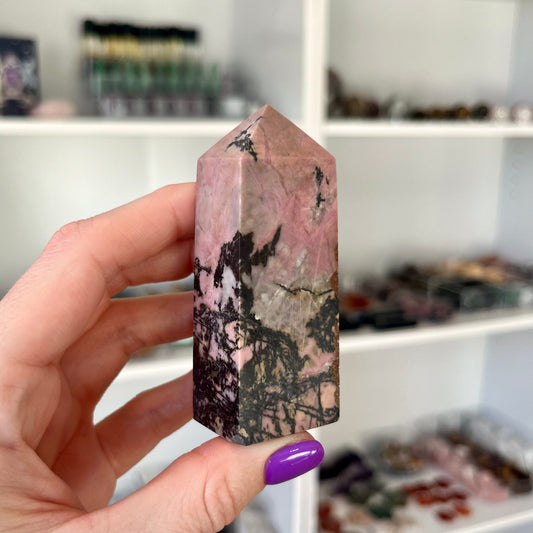 Rhodonite Crystal Four Sided Tower