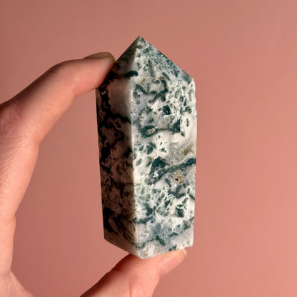 Moss Agate Four Sided Tower