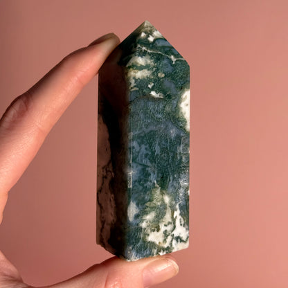 Moss Agate Four Sided Tower