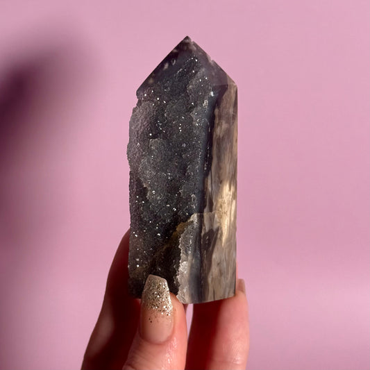 Natural Black Chalcedony Sphalerite Tower