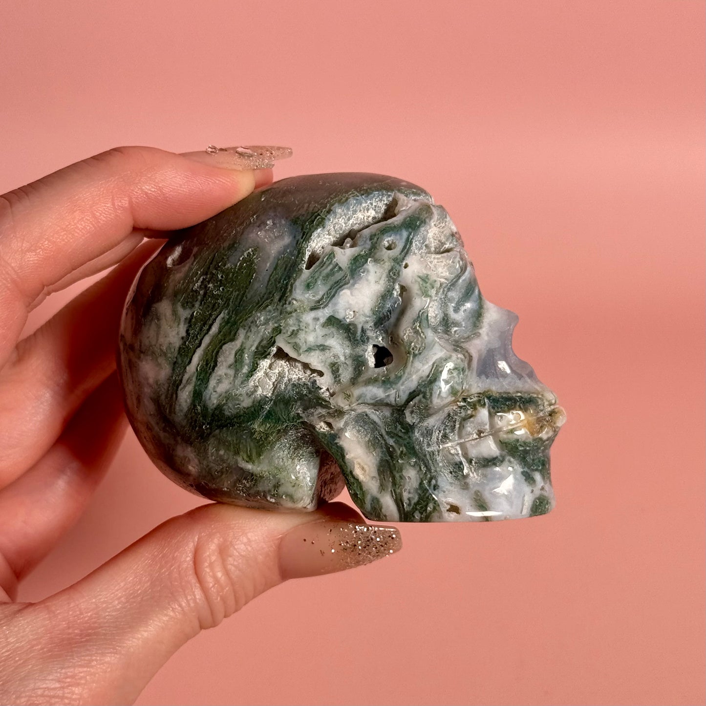Moss Agate Skull