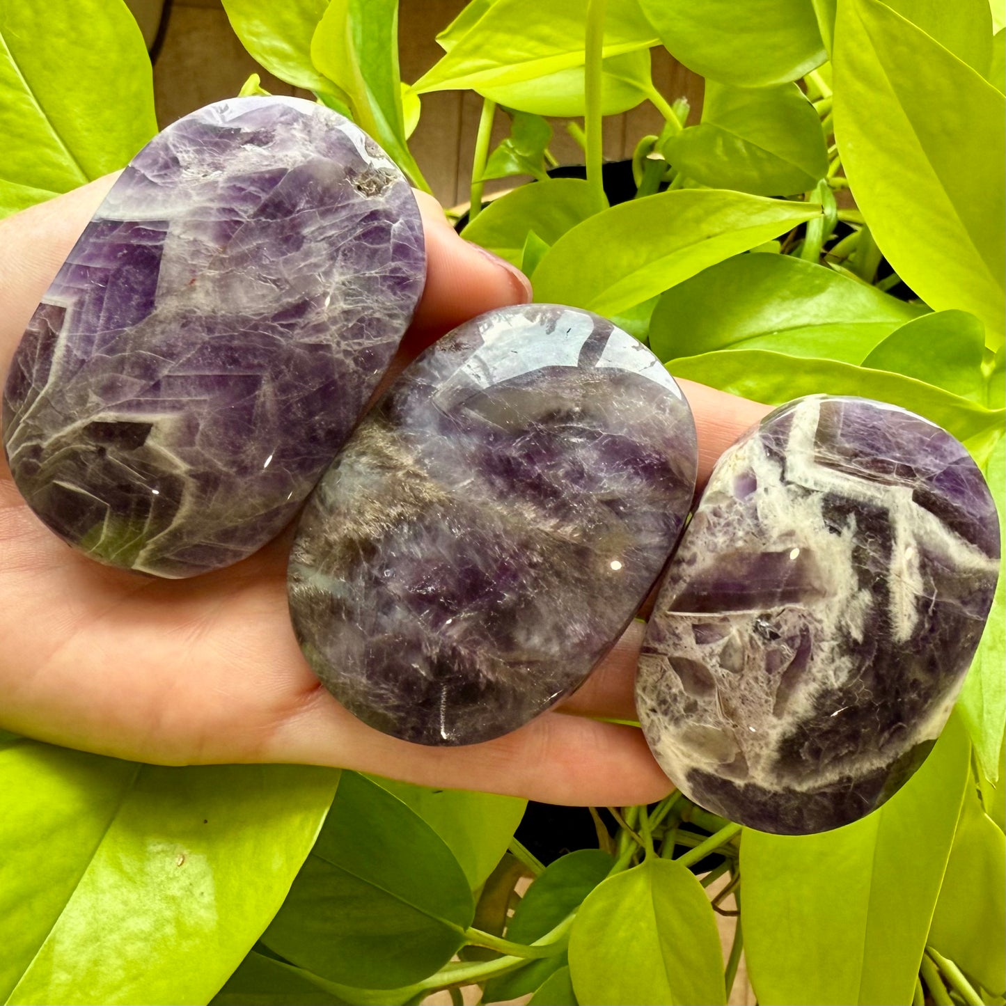 Chevron Amethyst Deep Purple Large Palm Worry Stone