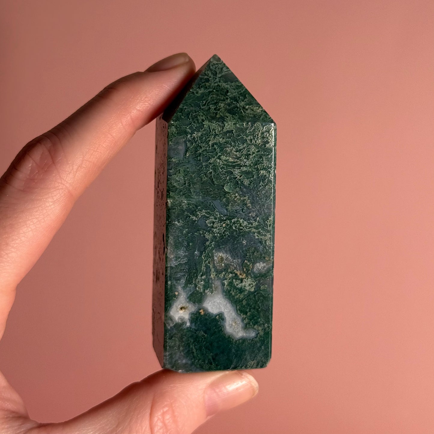 Moss Agate Four Sided Tower
