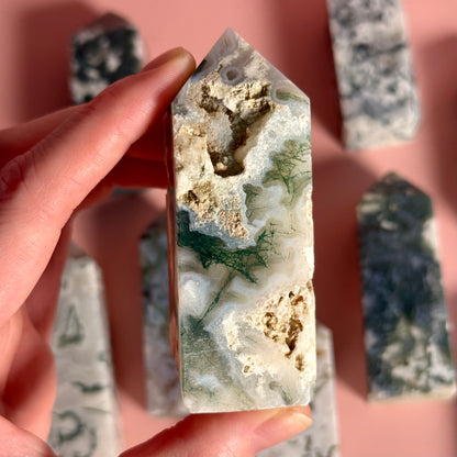 Moss Agate Four Sided Tower
