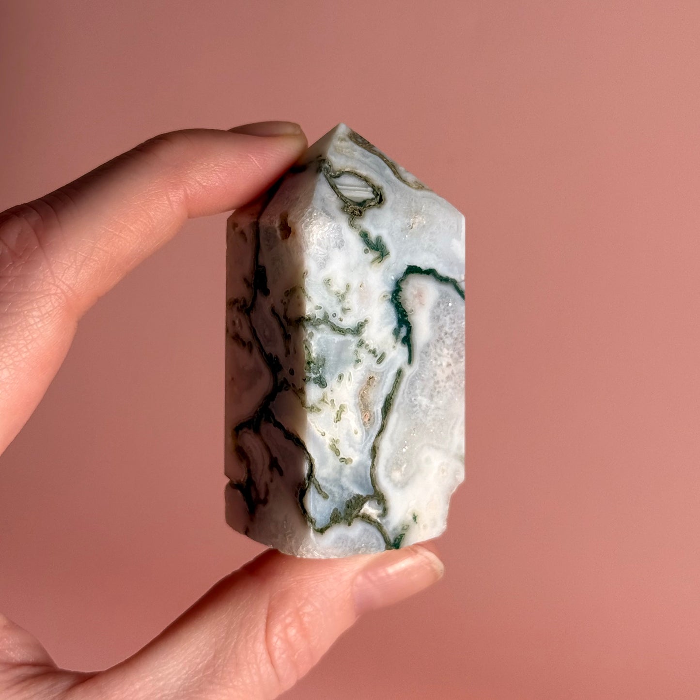 Moss Agate Four Sided Tower