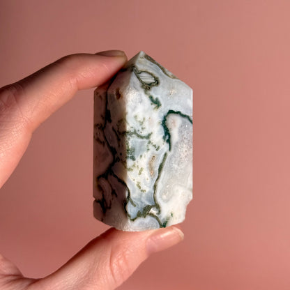 Moss Agate Four Sided Tower