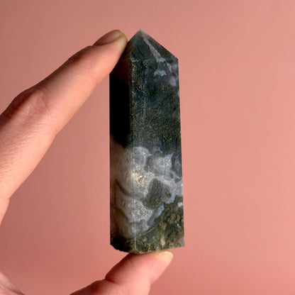 Moss Agate Four Sided Tower