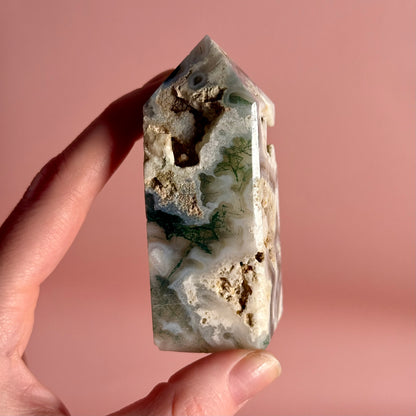 Moss Agate Four Sided Tower