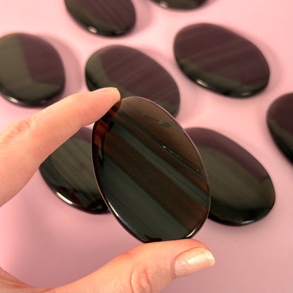 Midnight Lace Obsidian Flat Palm Stone