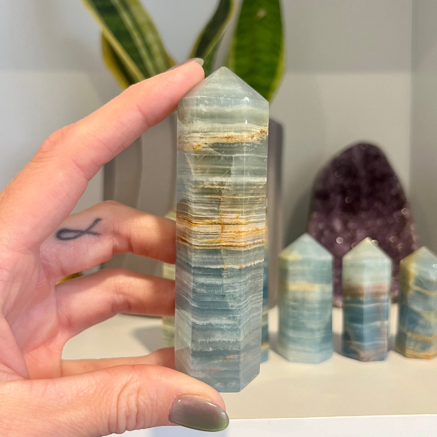 Lumerian Aquatine Calcite Tower Crystal