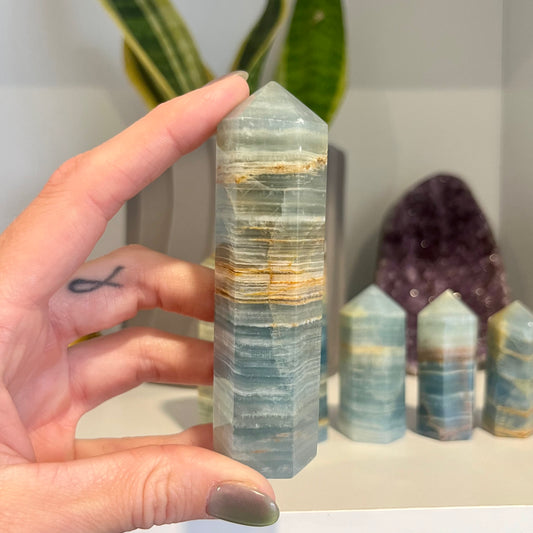 Lumerian Aquatine Calcite Tower Crystal