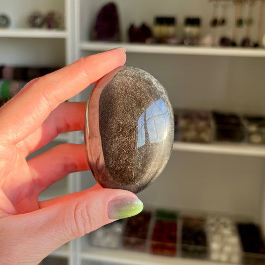 Gold Sheen Obsidian Crystal Palm Stone