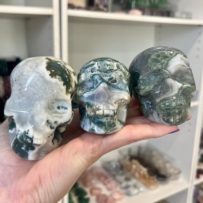 Moss Agate Natural Stone Crystal Skull Carving