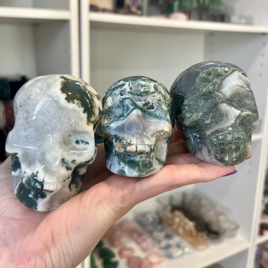 Moss Agate Natural Stone Crystal Skull Carving