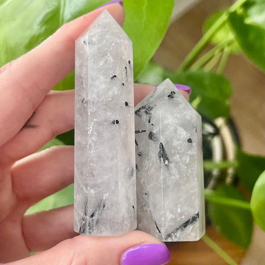 Natural Tourmalated Quartz Crystal Tower
