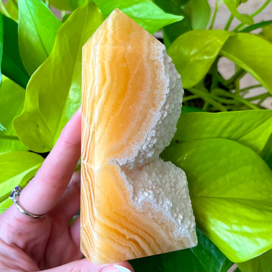 Yellow Calcite Semi Polished Tower