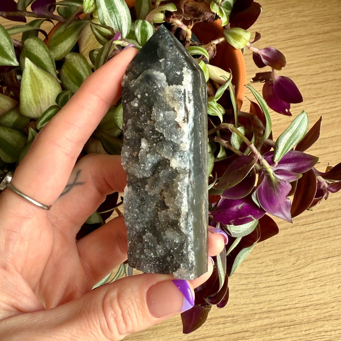 Natural Black Chalcedony Sphalerite Tower