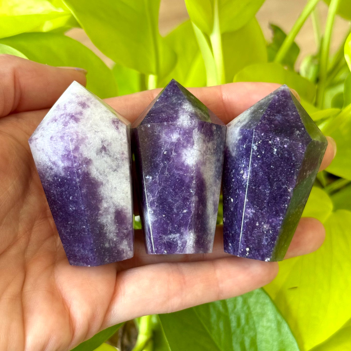 Great quality deep purple lepidolite cupcake towers with a mixture of milky quartz