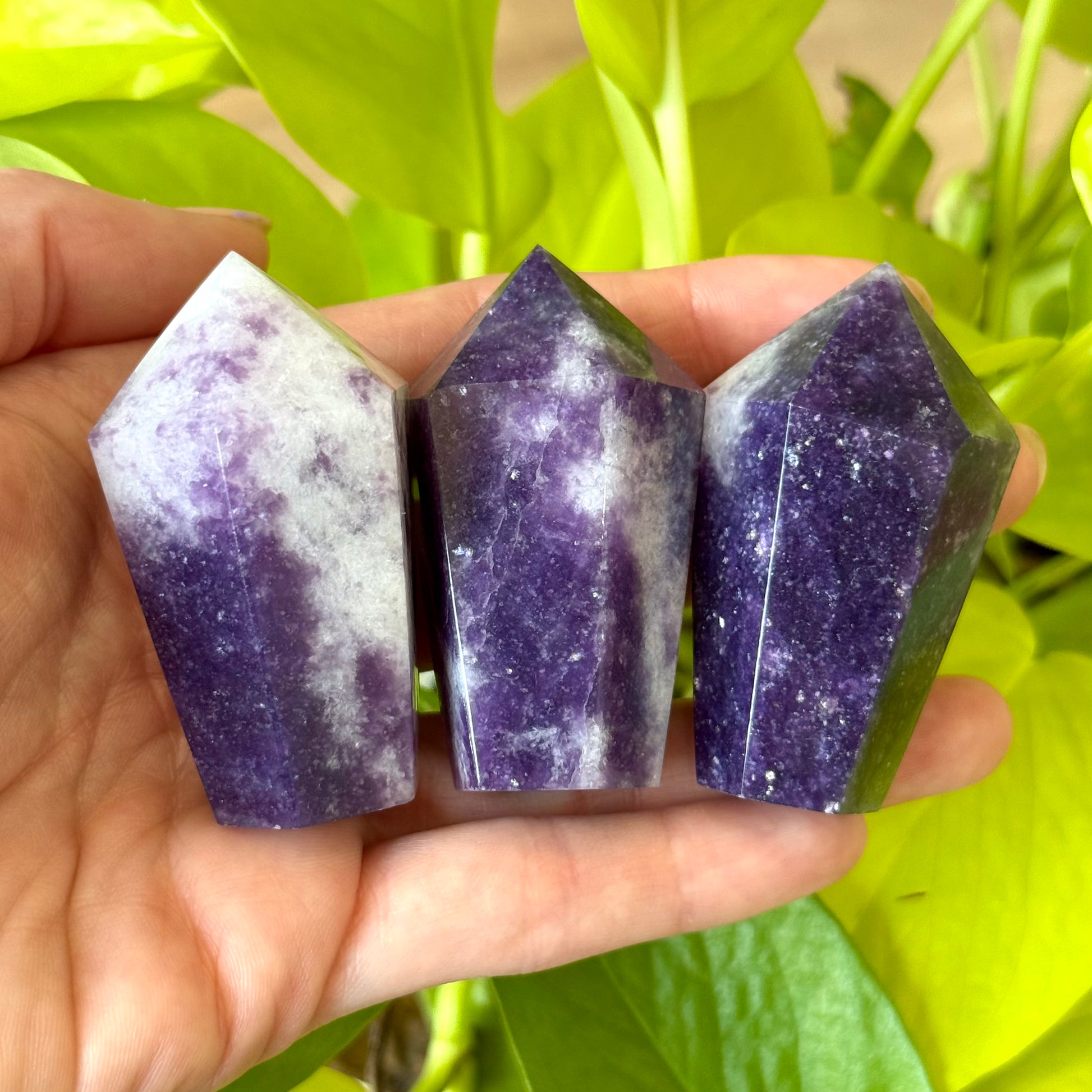 Great quality deep purple lepidolite cupcake towers with a mixture of milky quartz