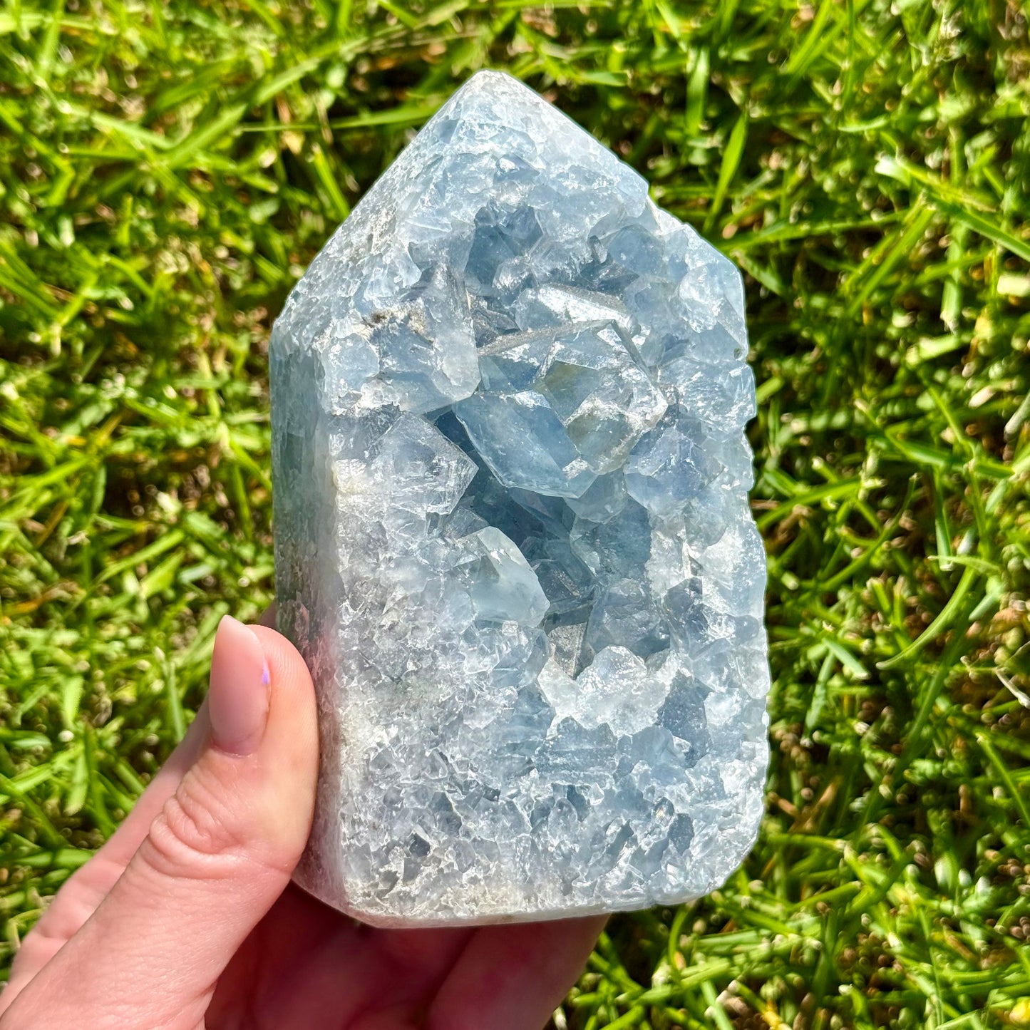 Gorgeous naturally druzy celestite prisms that sparkle in the sun