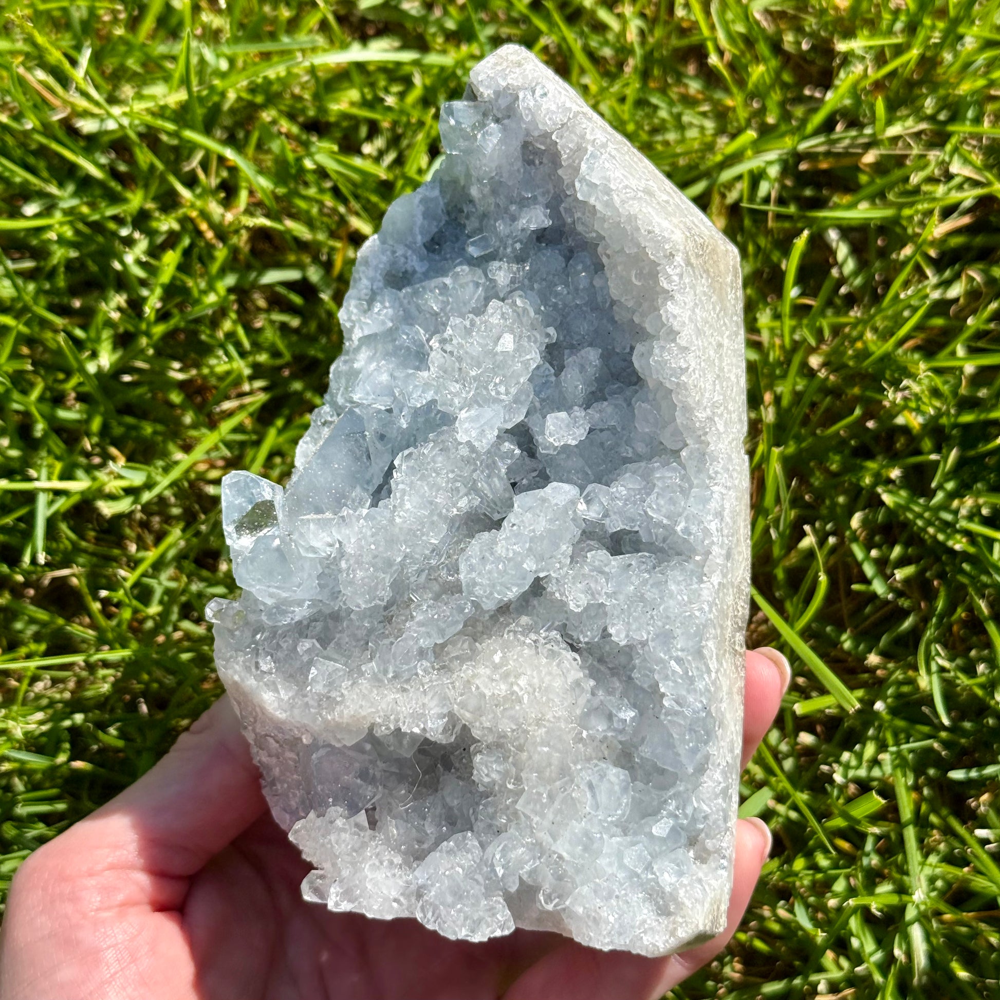 Gorgeous naturally druzy celestite prisms that sparkle in the sun